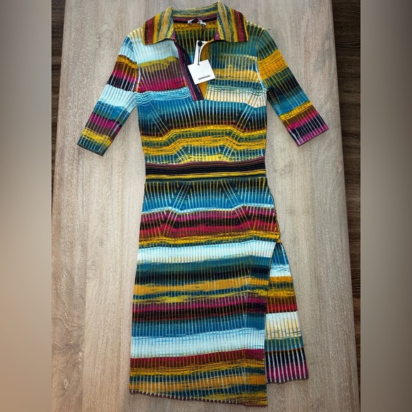 Simkhai NWT Solana Polo Mini Wrap Dress in Sunset Space Dye Size XS Short Sleeve - Picture 3 of 9